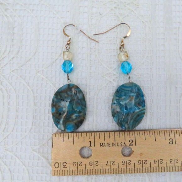 Handmade Blue Crazy Agate Dangle Earrings, Turquoise Blue Boho Drop Earrings - Picture 3 of 6